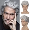 RicHyun Mens Short Grey Wig Short Curly Grey Wig Synthetic Heat Resistant Hair Replacment Wig for Daily Party Costumes