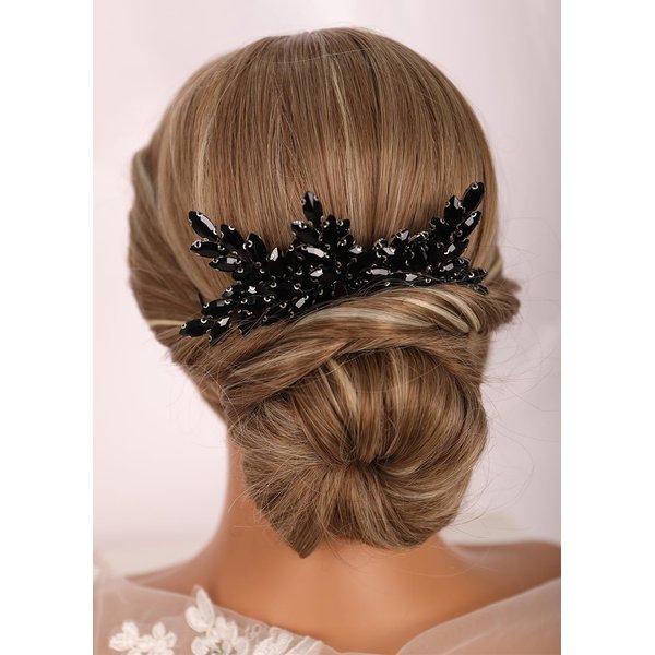 Kercisbeauty 3pcs Vintage Black Beads Hair Pins for Wedding Brides Women Girls Handmade Dainty Hair Piece Jewelry