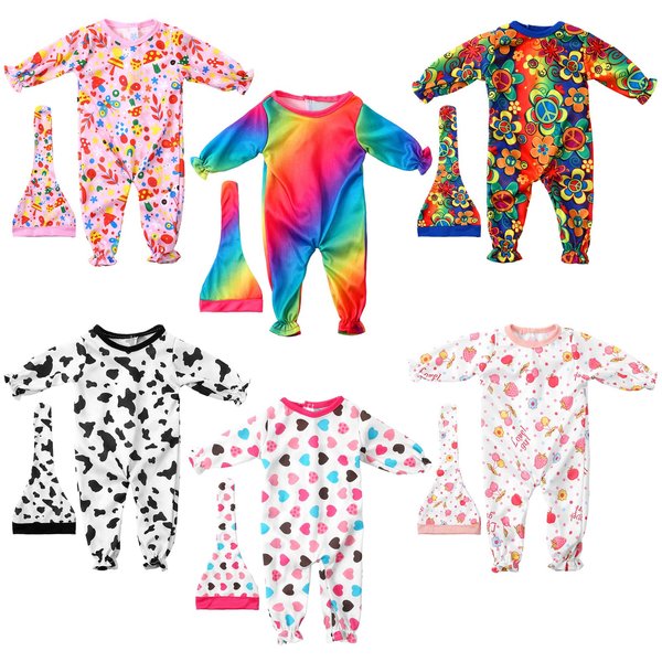 Fourluoo 6 Sets Baby Dolls Clothes 18 Inch Reborn Baby Doll Outfit Accessories Jumpsuits with Hats for Baby Shower Game Gifts, Fit Doll Baby Doll Boys Girls