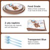 Teddy Bear Baby Shower Decorations Plates Set for 25,Boho Paper Plates Napkins Forks for Boy Brown Blue Tableware Birthday Party Supplies