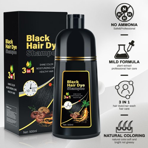 Black Hair Dye Shampoo 3 in 1 Champu Para Canas for Gray Hair Coverage, Natural and Herbal Color Shampoo for Women