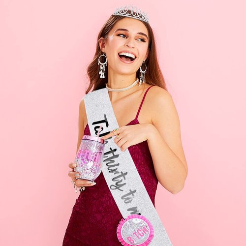 AOPRIE Birthday Crown for Women 30 Talk Thirty To Me Birthday Sash for Women Girls Silver Birthday Tiara 30th Birthday Gifts Her Him Decoration for Women Princess Crown Rhinestone Headband Happy Birthday Accessories