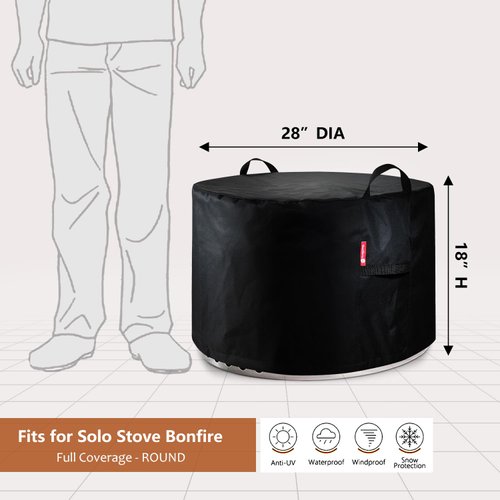 Fire Pit Cover for Solo Stove Yukon 27" outdoor Smokeless Firepit- Small Round Shelter Waterproof 600D Fabric,Air Vents,Anti-UV&Tear Resistant-Fits for 23-28 inch Gas Fire Pits/Table(28"D x 18"H,Black