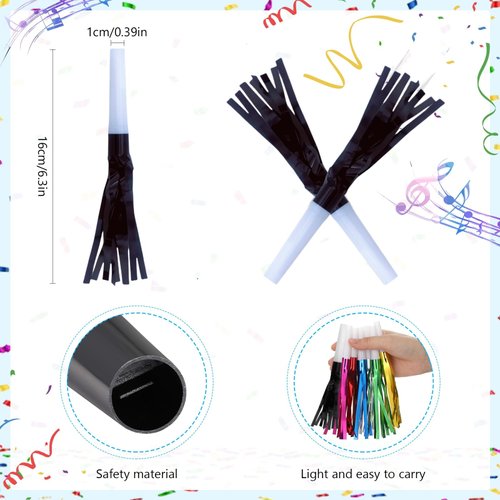 LCPQMZGH Party Blowers Metallic Fringed Noise Makers, 48 Pcs, Black, for Baby Shower, Kids Birthday, New Year Party
