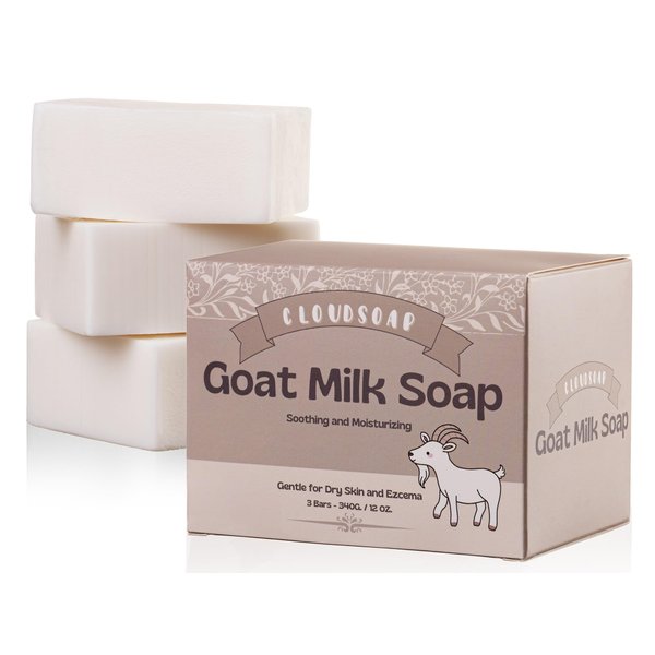 Cloudsoap New Goat Milk Soap Bar - Moisturizing for Dry, Itchy, Eczema, and Sensitive Skin - Gentle Cleansing for Kids, Babies, Women, and Men (3 Pack - 4 oz Each)