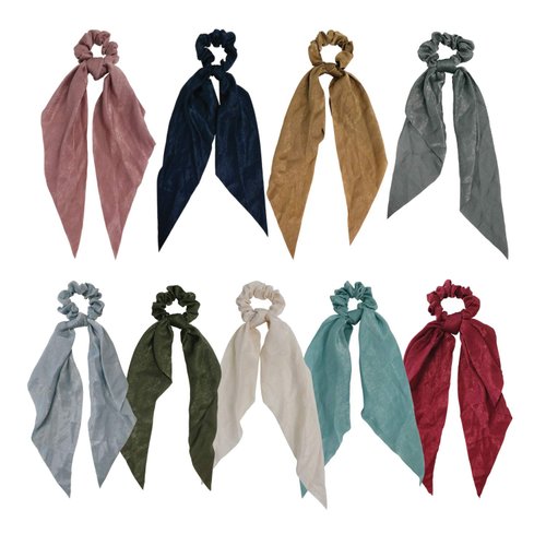 GETACOTA 9 Pieces Hair Scrunchies Bowknot Satin Chiffon Long Tail Elastics Ribbon Ear Bow Pattern Colors Scrunchy Scarf Scrunchie Vintage Ponytail Holder Ties Bands Accessories for Women(longtail9p)