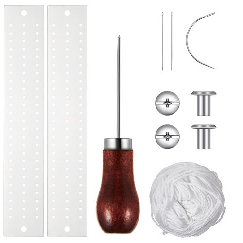 6 Pcs Bookbinding Kit Hand Bookbinding Tools Set Book Binding Kit Bookbinding Supplies with Wood Awl Wax Thread Curved Needle Sewing Needle Binding Pins for Paper Bookbinding DIY Crafts