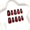 Red Press on Nails Medium Square Fake Nails Wine Red Cat Eye False Nails Shiny Glitter Glue on Nails Full Cover Coffin Acrylic Nails Handmade Nails Press Ons Reusable Nails for Women Manicure 24Pcs