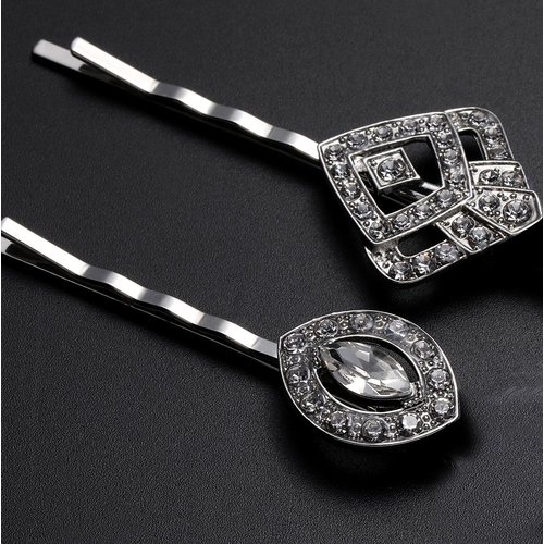 BABEYOND Vintage Hair Pins Clips for Women 1920s Crystal Rhinestone Feather Hair Pins Great Gatsby Hair Piece (A-Silver)