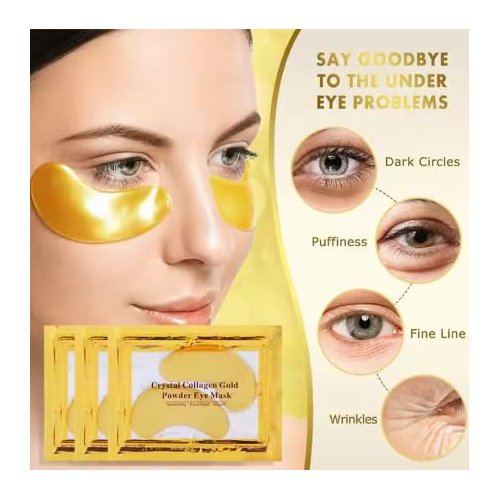 GLANZO eye mask, collagen skin care products, eye patches for puffy eyes, eye masks for dark circles and puffiness, and 24k gold under eye patches (30 pairs)