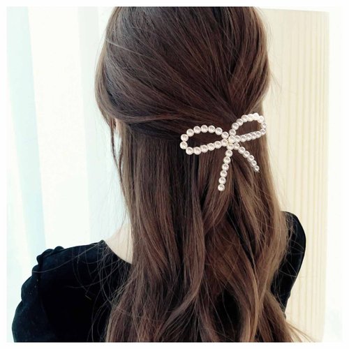 Andelaisi Vintage Pearl Bow Hair Clip Barrette Wedding Pearl Hairpin Clips French Pearl Bowkont Hair Barrette Clips Gold Pearl Head Clip Accessories for Women and Girls Headdress