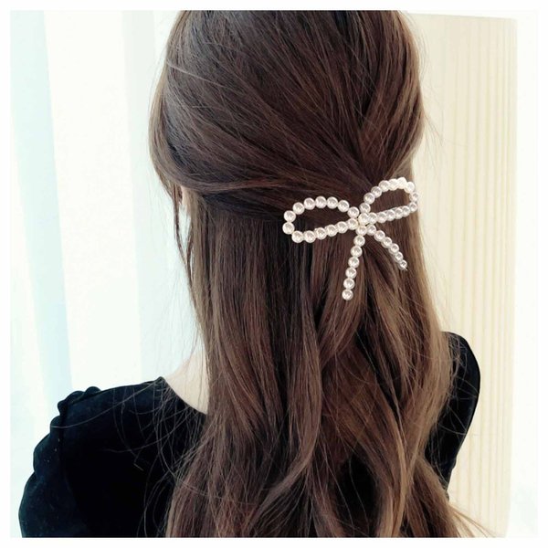 Andelaisi Vintage Pearl Bow Hair Clip Barrette Wedding Pearl Hairpin Clips French Pearl Bowkont Hair Barrette Clips Gold Pearl Head Clip Accessories for Women and Girls Headdress