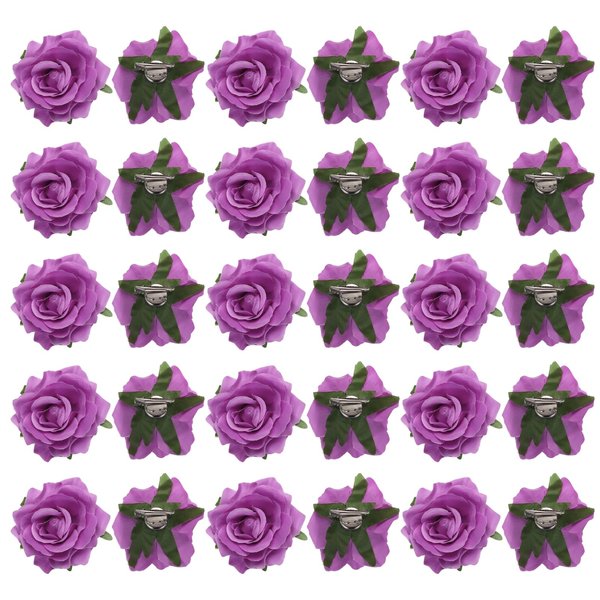 MECCANIXITY 30 Pcs Rose Flower Hair Clips 4 Inch Flower Hair Pins Flower Brooch for Women Hair Accessories Light Purple