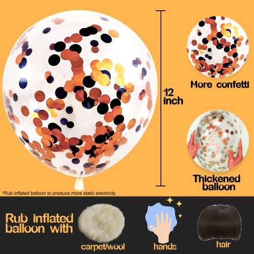 Orange Black Confetti Balloons 25 Pcs, 12 Inch Thickened Clear Latex Balloon with Confetti Inside for Halloween Party Decorations Birthday Baby Shower Bridal Shower Decoration Supplies