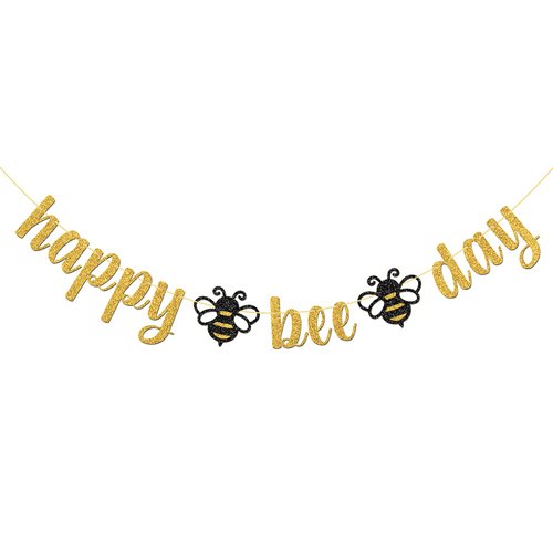 Gold Glitter Happy Bee Day Banner/Bumble Bee Theme Baby Shower Party Supplies/New Mom/Gender Reveal Party/Happy Birthday Party Decorations