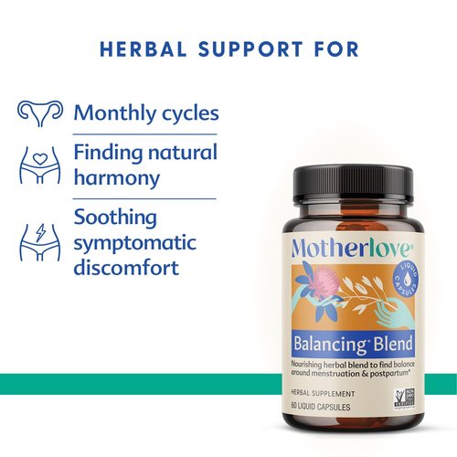 Motherlove Balancing Blend (60 Liquid caps) Herbal Supplement for Period & Postpartum Hormonal Health—Non-GMO, Organic Herbs, Vegan, Kosher