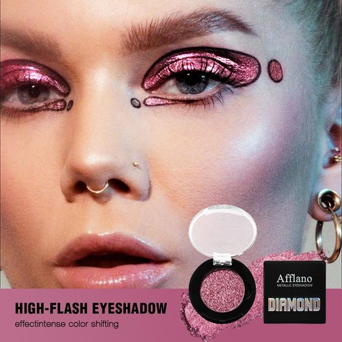 Afflano Single Pink Glitter Eyeshadow Palette, Sparkle Champagne Pink Rose Glitter Eyes Look, Highly Pigmented, Long Lasting Diamond Metallic Eye Shadow Pallet for Girl Women Neutral Eye Look, 21H