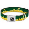 Dog Collar Seatbelt Buckle Seattle Skyline Green Yellow 15 to 26 Inches 1.0 Inch Wide