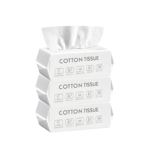 Cotton Tissue Facial Tissue Soft Dry Wipe Multipurpose Cotton Wipes Disposable Face Towel Extra Thick and Soft Dry or Wet Use for Makeup Removing Nursing Baby Care (3PACK)
