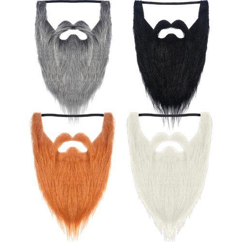 WILLBOND 4 Pieces Fake Beards False Beards Funny Fake Mustache Fake Whisker for Costume Halloween Party Supplies (Black, Orange, White, Gray)