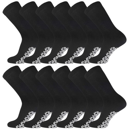12 Pairs of Non-Skid Diabetic Crew Socks, Non Binding Top Therapeutic Cotton Gripper Socks (Black, Size: 10-13)