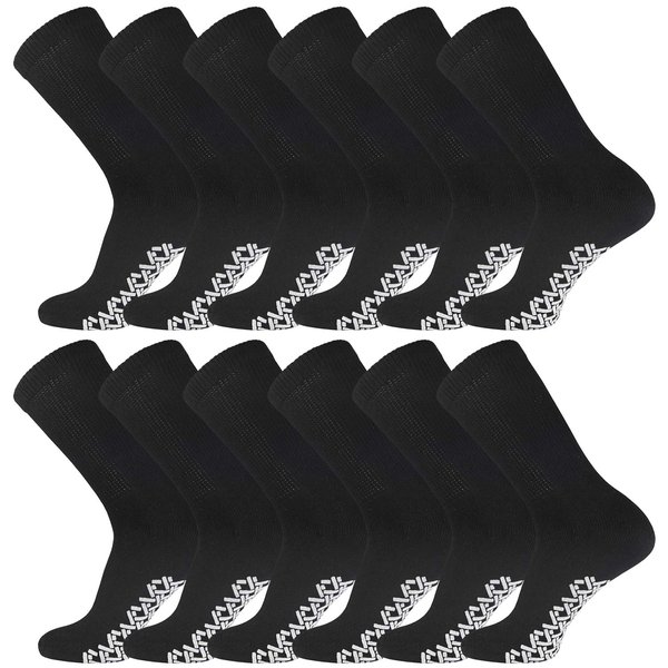 12 Pairs of Non-Skid Diabetic Crew Socks, Non Binding Top Therapeutic Cotton Gripper Socks (Black, Size: 10-13)