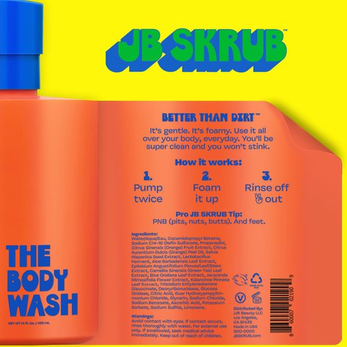 JB SKRUB - The Body Wash for Kids, Tween & Teen Boys with Foaming Action & Natural Citrus Scent - No Harsh Ingredients Boys Body Wash - Conquer Adolescent Funk with Confidence - 14 Oz.