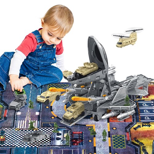 deAO Military Airplane Toys for Boys,Army Toys Fighter Jet with 8 Vehicles,10 Soldier Amry Men,19PCS Airplane Tanks Toys,Great Military Toys Gift for 3 4 5 6 Boys Girls Kids