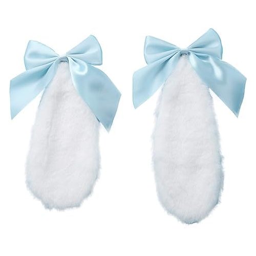1 Pair Blue Girls Bunny Plush Lop Ears Hair Clip Rabbit Furry Ears Ribbon Bow-knot Hair Clamp Hairpin Cosplay Headwear Easy to Wear Ornaments,Costumes and Accessories