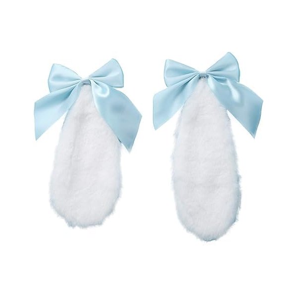 1 Pair Blue Girls Bunny Plush Lop Ears Hair Clip Rabbit Furry Ears Ribbon Bow-knot Hair Clamp Hairpin Cosplay Headwear Easy to Wear Ornaments,Costumes and Accessories