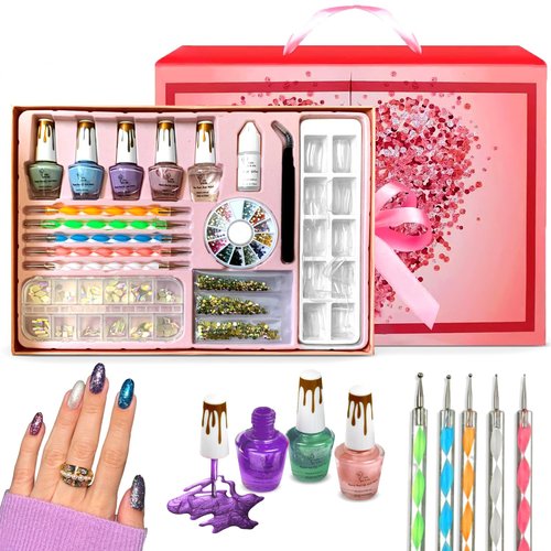 CoralBeau Nail Kit for Girls, Nail Art Design Tools Kit for Beginners with Rhinestones, Nail Gems,Crystals, Jewels, Diamonds, Tweezer, Nail Dotting Tool, Nail Gift Set with Nail Decoration Accessories