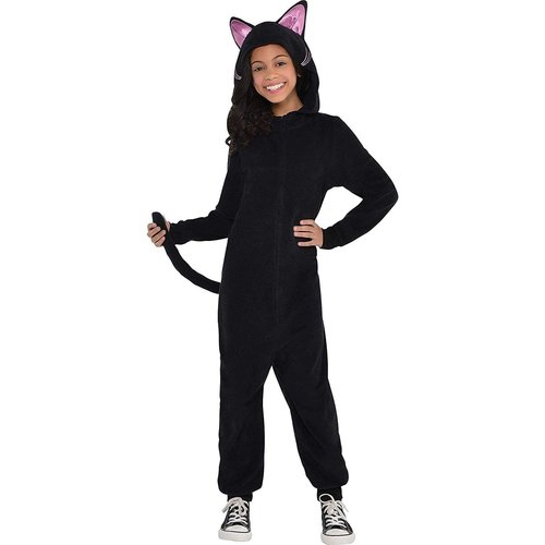 Party City Black Cat Onesie Costume for Girls - Costume Includes Black Hooded Fleece Jumpsuit with Cat Ears, Whisker Detailing & Long Tail - Costumes for Halloween, Birthday Parties & Themed Event