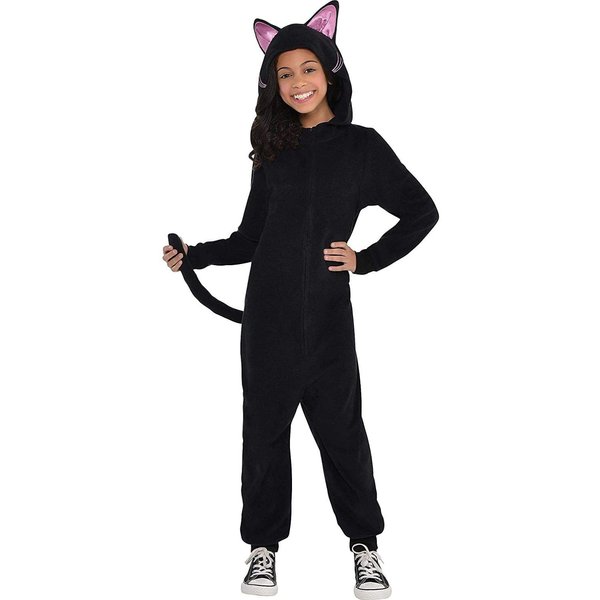 Party City Black Cat Onesie Costume for Girls - Costume Includes Black Hooded Fleece Jumpsuit with Cat Ears, Whisker Detailing & Long Tail - Costumes for Halloween, Birthday Parties & Themed Event