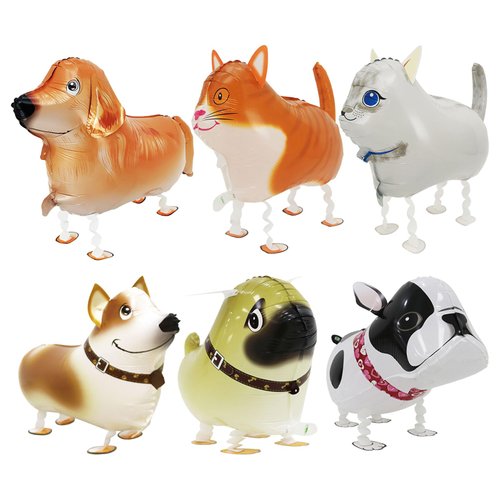 6 Pcs Walking Animal Balloons Dog Cat Party Decorations 4 Pcs Dog Mylar Foil Balloons and 2 Pcs Cat Balloons Walking Balloons for Puppy Birthday Party Supplies Cat Theme Party Supplies