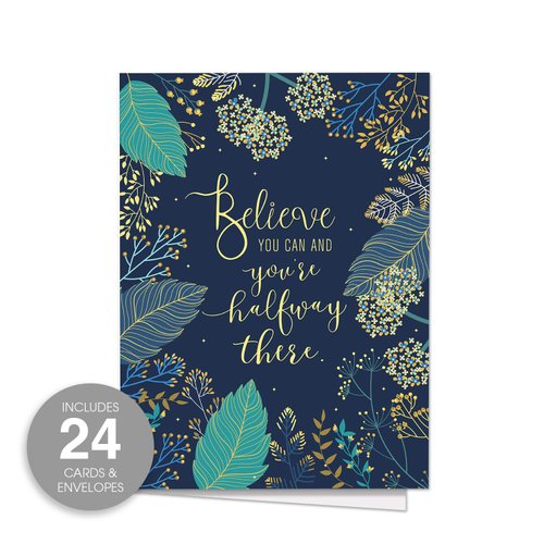 Believe You Can Note Cards / 24 Inspirational Floral Notes With White Envelopes / 3 1/2" x 4 7/8" Motivational Greeting Card Pack/Made In The USA