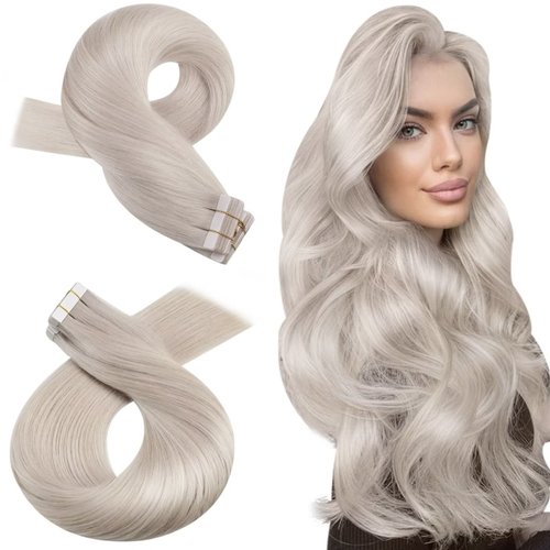 Moresoo Tape in Blonde Hair Extensions Real Human Hair Seamless Hair Extensions White Blonde Tape in Hair Extensions Human Hair Skin Weft Hair Extensions Tape in Blonde 22 Inch #60A 20pcs 50g