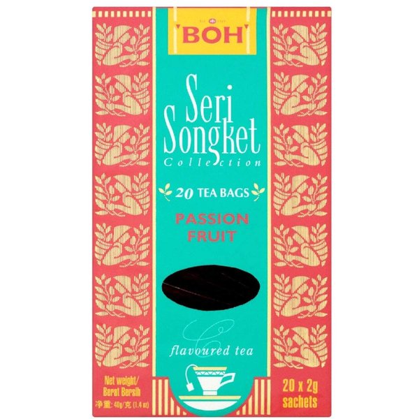 BOH Seri Songket Malaysia Assorted Flavour 20 Teabags Earl Grey with Tangerine/Lychee with Rose/Lime and Ginger/Mango/Passion Fruit/Lemon with Mandarin (Passion Fruit)