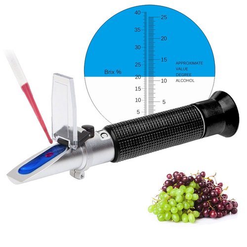 Refractometer for Grape Wine Brewing, Measuring Sugar Content in Original Grape Juice and Predicting The Wine Alcohol Degree, Dual Scale of 0-40% Brix & 0-25% vol Alcohol, Wine Making Kit
