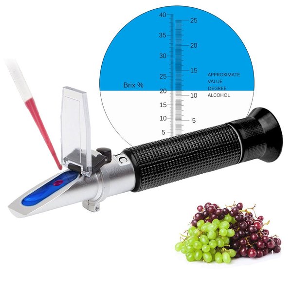 Refractometer for Grape Wine Brewing, Measuring Sugar Content in Original Grape Juice and Predicting The Wine Alcohol Degree, Dual Scale of 0-40% Brix & 0-25% vol Alcohol, Wine Making Kit