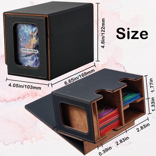 FOTEEMO Deck Box Compatible with Mtg Cards, Prime Card Display Commander Box Magic The Gathering Deck Box Holding 250+ Sleeveless Trading Card Storage Box Card box with Dice Tray (Black&Brown)