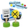15-Piece Busy City Wooden Street Signs & Work Cars Playset with Slotted Wood Storage Box by Imagination Generation