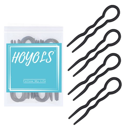 Hoyols 12 pcs 3.5 inch French Style Hair Pins, Small French Hair Fork, Wavy Crink Hair Pin U Shaped Hair Sticks Cellulose Acetate Chignon Updo Bun Holder for Women Styling Accessories Black
