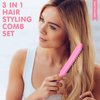 precious harvest Three-piece Hair Styling Set - Rat Tail Comb, Double-Sided Edge Brush for Edge & Back Brushing, Teasing Nylon Brush for Women and Girls (Pink)