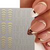 6 Sheets Metallic Nail Art Stickers Gold Silver French Nail Decals Nail Art Supplies 3D Metal Curve Stripe Wave Lines Nail Design French Nail Stickers for Women Acrylic Nails Decoration Accessories
