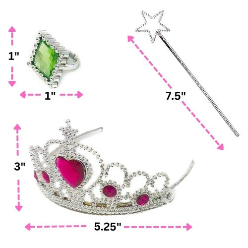 Podzly - 48-Piece Princess Jewelry Set - 12 Tiaras, 12 Wands, 24 Rings - Perfect for Pretend Play, Birthday and Costume Party Favors - Accessories for Kids, Toddler - Dress Up Kit with Girl Crowns