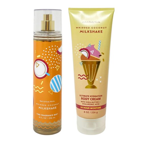 Generic Bath and Body Work WHIPPED COCONUT MILKSHAKE 2 Piece Bundle - Fragrance Mist and Body Cream - Full Size, orange