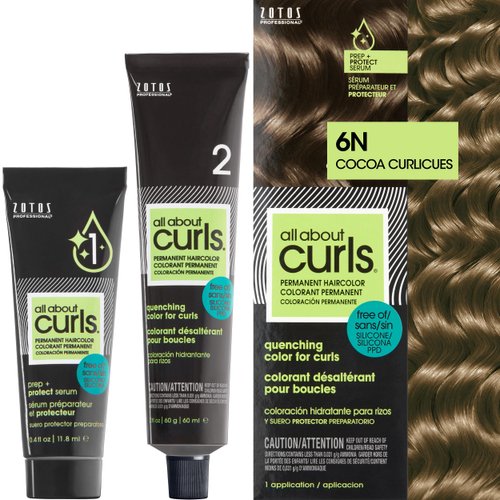 All About Curls 6N Cocoa Curlicues Permanent Hair Color (Prep + Protect Serum & Hair Dye for Curly Hair) - 100% Grey Coverage, Nourished & Radiant Curls