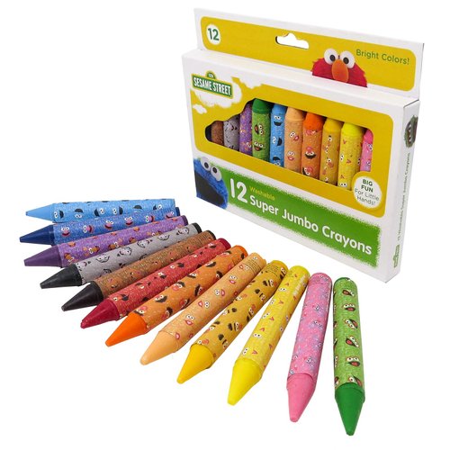 Sesame Street 12 Count Washable Jumbo Crayons | For Toddlers and Kids | Assorted Colors and Non Toxic | Great for Classrooms | Beginner Crayons