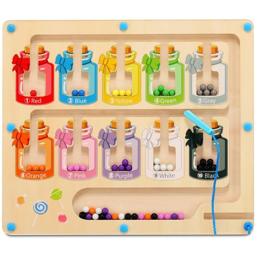 Magnetic Color and Number Maze, Montessori Toys Toddler Fine Motor Skills, Wooden Magnet Board Puzzle Game Color Sorting Counting Matching, Learning Toys Gifts for Boys Girls 3 4 5 Years Old