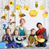 30 Pieces Bee Hanging Swirl Decorations, Bee Party Hanging Swirls Honey Bee Foil Ceiling Streamers Bee Themed Party Supplies for Kids Birthday Baby Shower Bee Day Party Decor